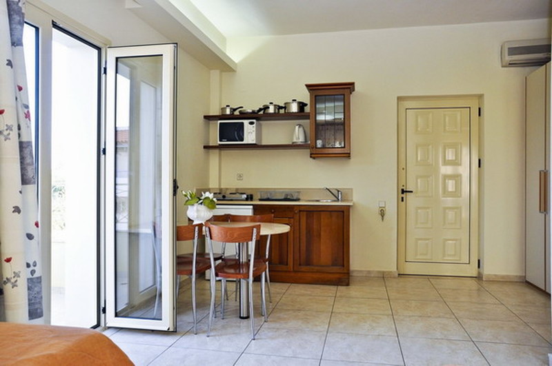 кухонный уголок в номере отеля Pela Sophia Apartments 3*